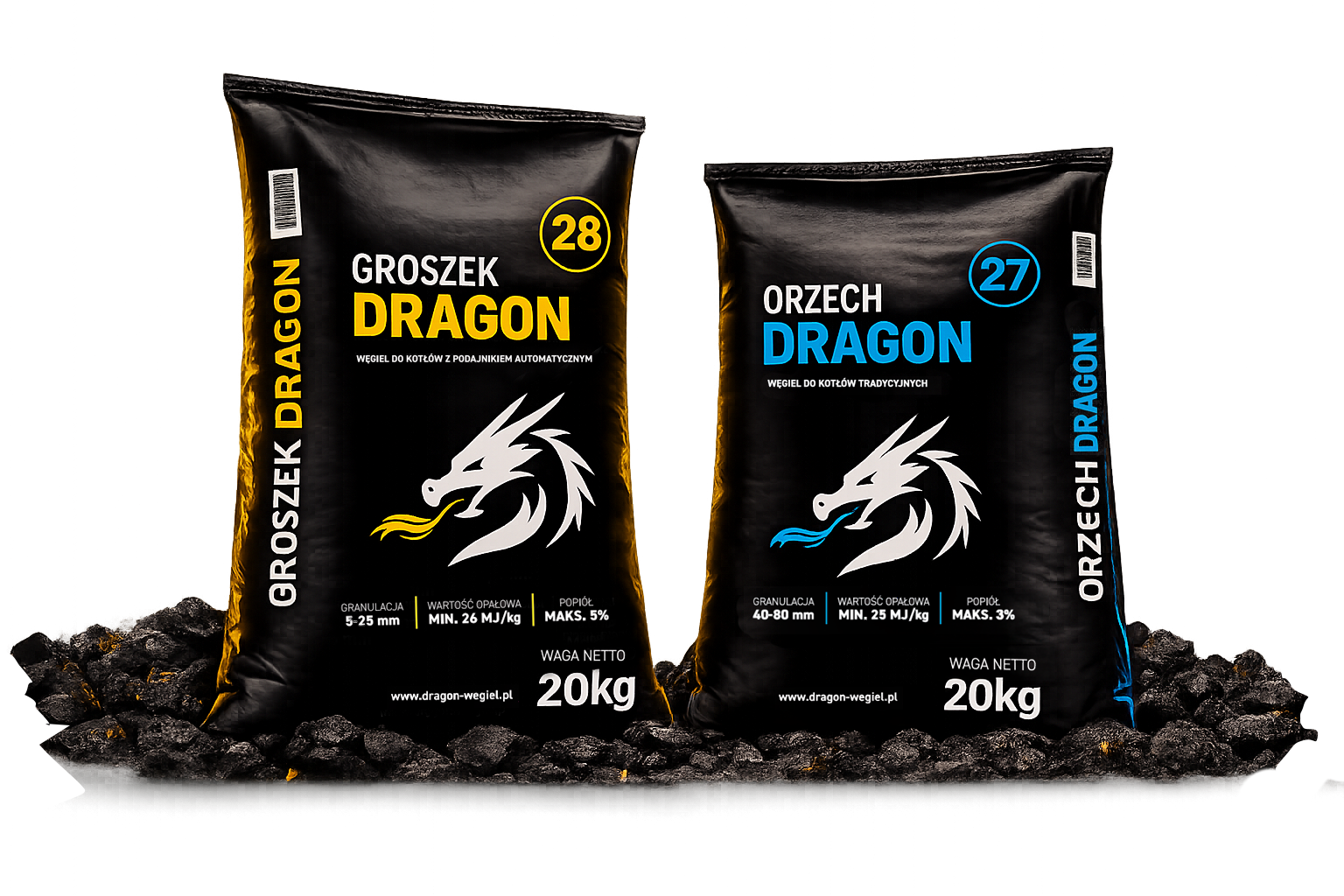 Groszek i Orzech DRAGON Węgiel w workach